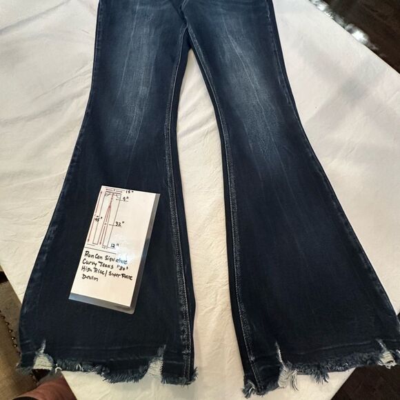 KanCan Signature High Rise Curvy Blue Raw Hem Flare Wide Leg Jeans Size 30 - Picture 7 of 8
